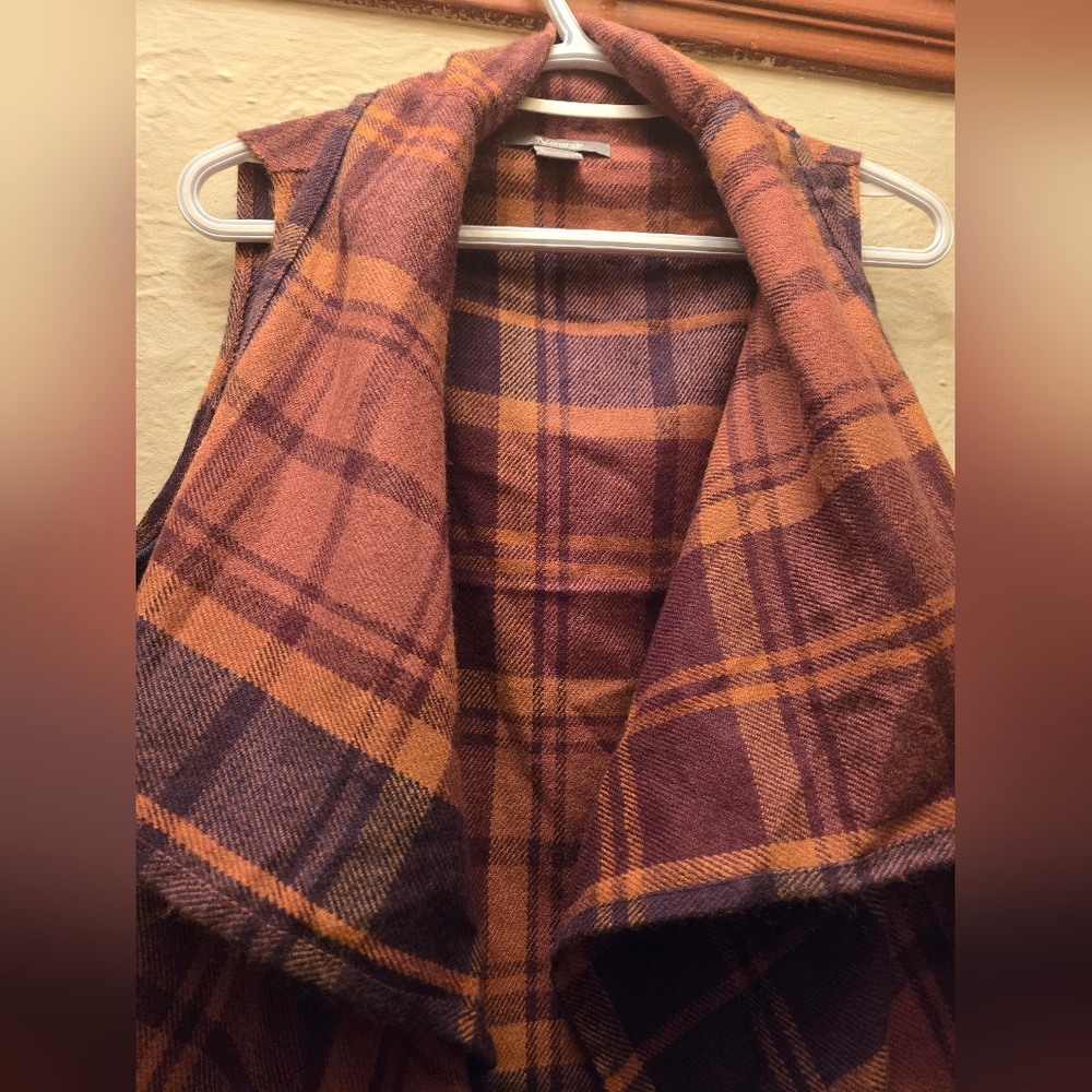 ❤️‍🔥Natural Reflections Plaid Drape Vest | Brown Rust Academia Cozy Layer - Picture 8 of 9